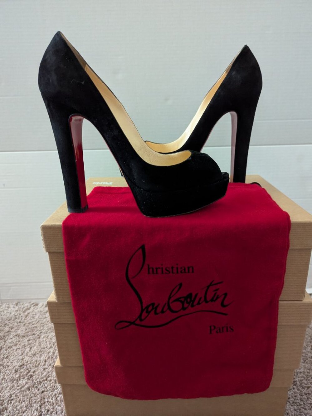 Christian Louboutin Black Suede Heels Women's Size 37.5